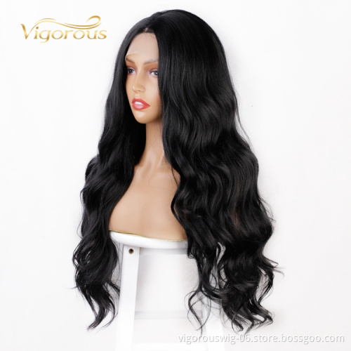 Cheap Long Afro Hot Sale For Women Water Wave Heat Resistant Wholesale Black Fiber Vendors Synthetic Lace Front Wig